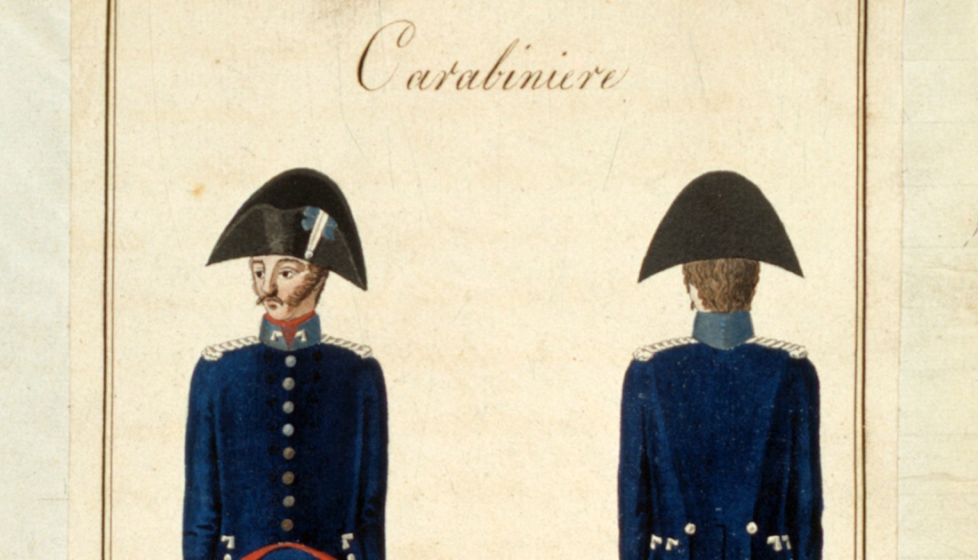 Uniforme per i carabinieri a cavallo, 1814 (ASTo, Sezioni Riunite, Ministero della guerra, Regia segreteria di guerra, Stabilimenti militari, n. 8)