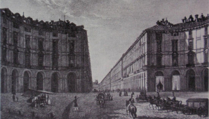 Torino nel 1835: piazza Vittorio e contrada di Po, litografia di D. Festa (Archivio Storico della Città di Torino)